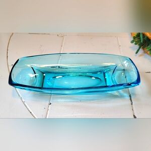 Vtg MCM  Hazel Atlas Blue Colony Capri Glass Celery Dish Relish Candy Turquoise